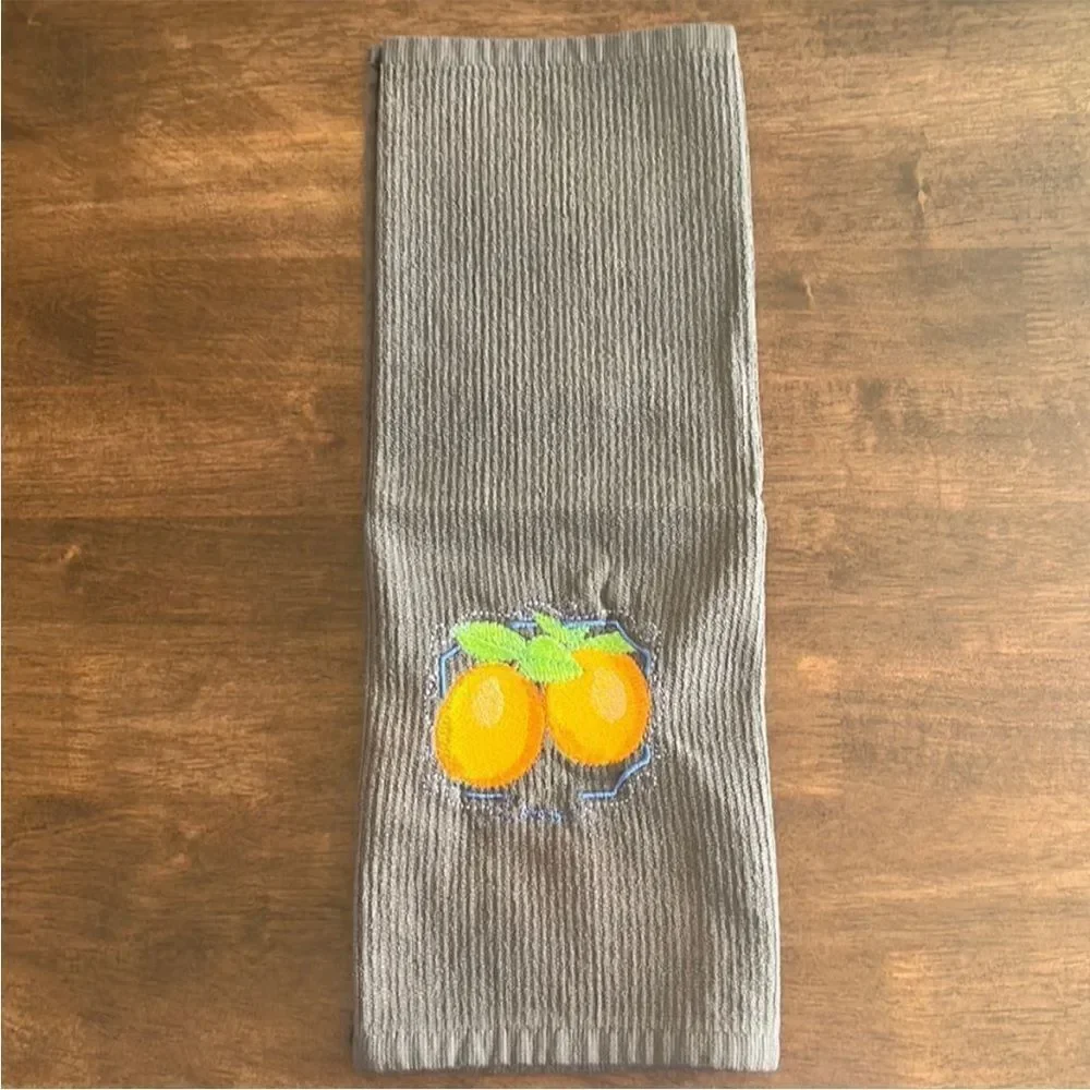 Pair of Gray Cotton Limes Oranges Kitchen BarMops 18” by 16”